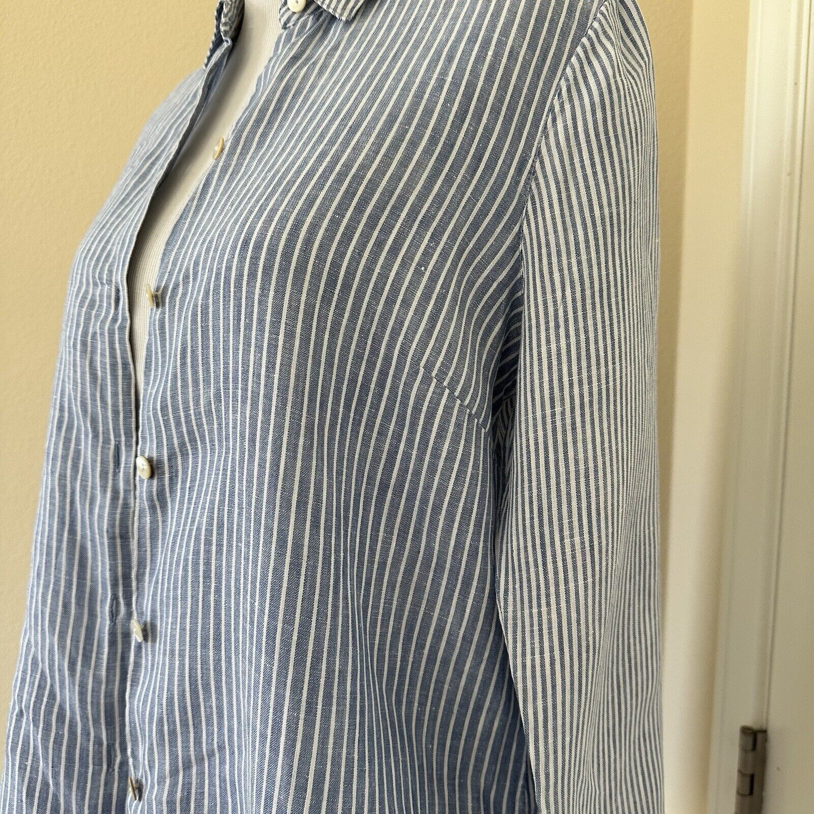 Other J.Jill Love Linen Blue Stripe Shirt Women Size XS 100% Linen Size XS / US 0-2 / IT 36-38 - 2 Thumbnail