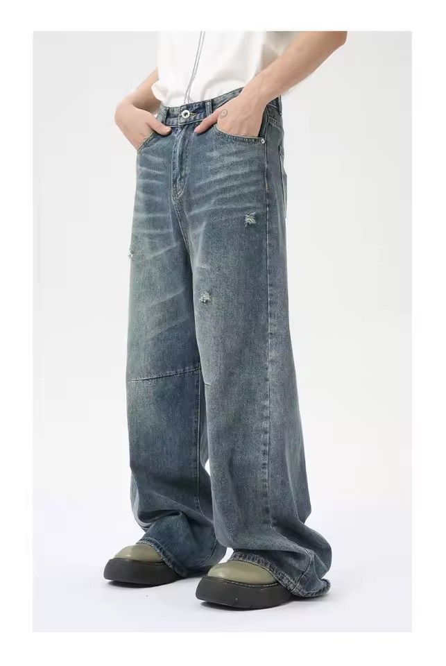 Jean Streetwear Washed Baggy Straight Wide Leg Jeans Size US 32 / EU 48 - 9 Thumbnail
