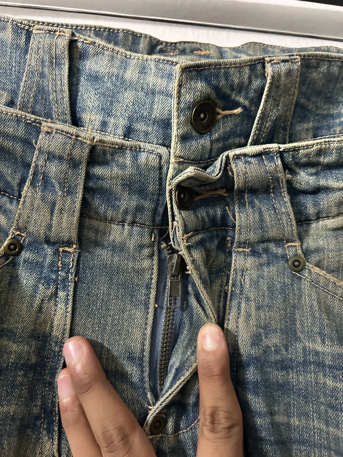 Japanese Brand Gumu international washed double waist jeans Size US 33 - 7 Thumbnail