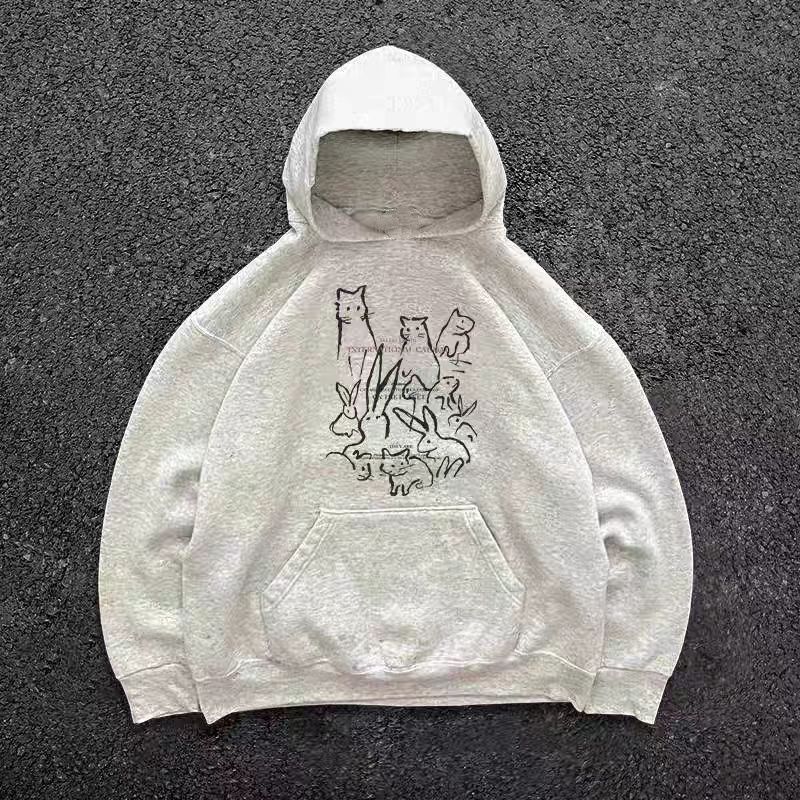 Vintage Grey washed casual retro rabbit print hoodie Size US M / EU 48-50 / 2 - 1 Thumbnail