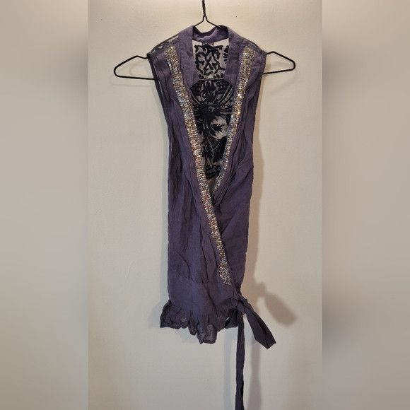 Free People Free People Gray Sequined Wrap Pleated Vest - Size 8 Size M / US 6-8 / IT 42-44 - 7 Thumbnail