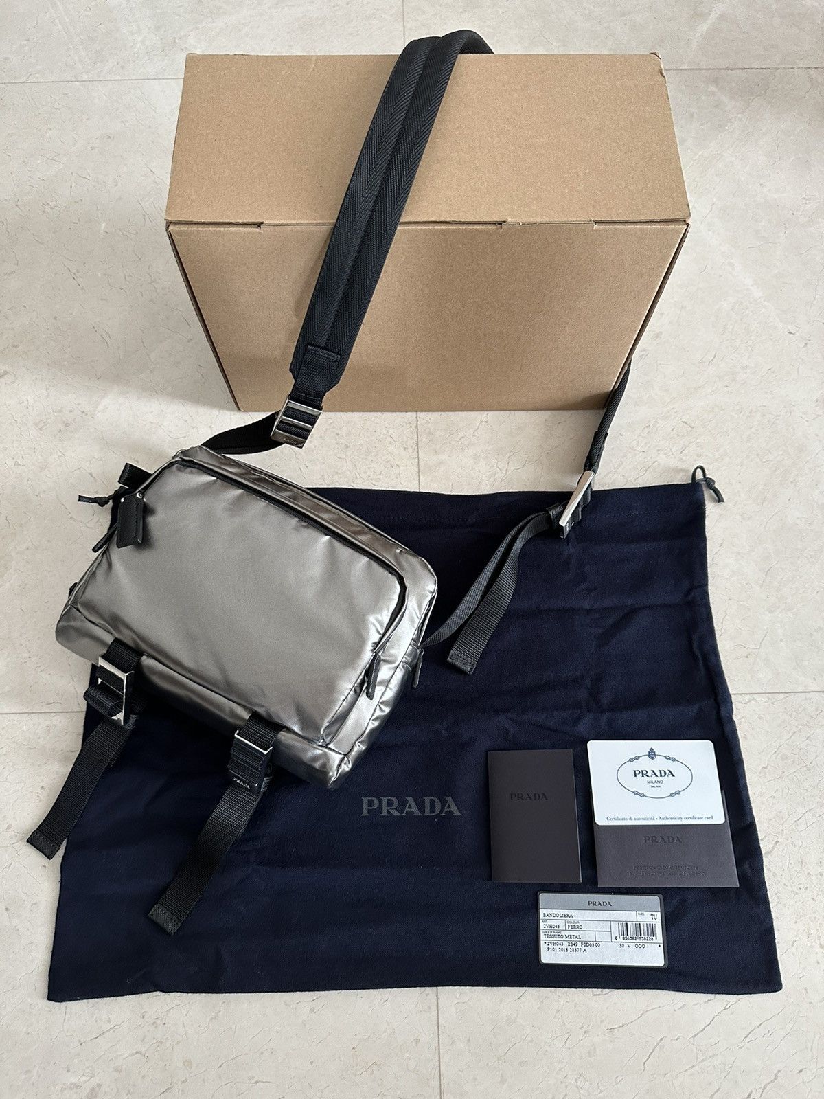 image of Prada x Raf Simons Nylon Silver Crossbody Sling Bag, Men's