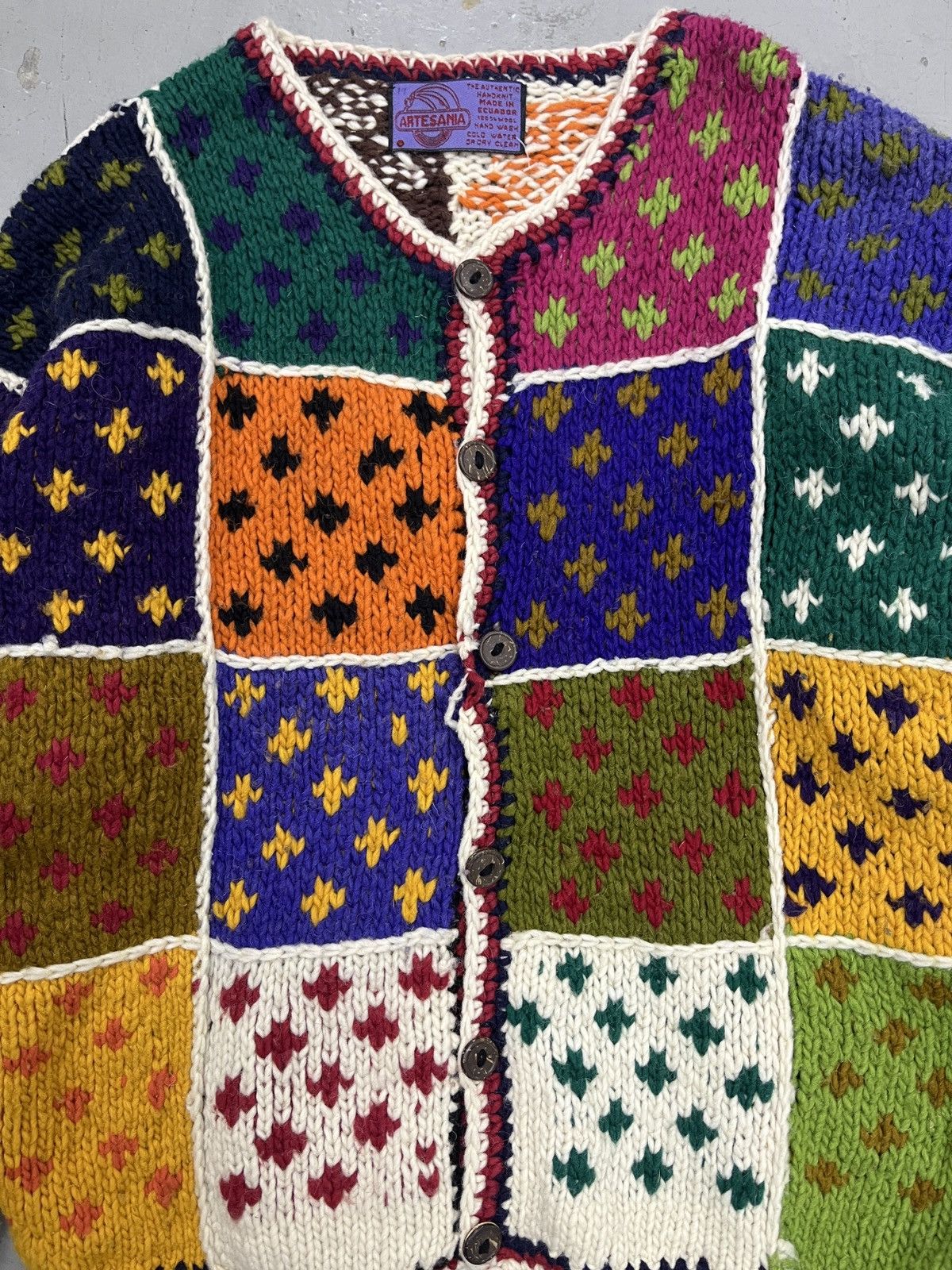 Vintage Vintage Hand Loomed 90's Patch Work Colourful Cardigan Size US M / EU 48-50 / 2 - 4 Thumbnail