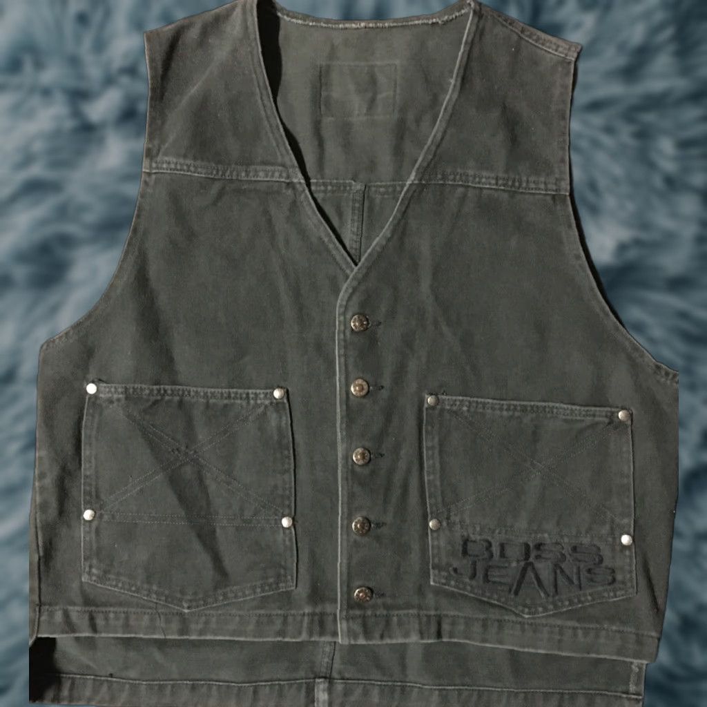 Hugo Boss VINTAGE Hugo Boss Jeans Faded Denim Vest L XL Green Shirt Men 90s Biker Grunge Hip Hop NYC Rock Western USA Fashion Designer Size US 33 - 1 Thumbnail