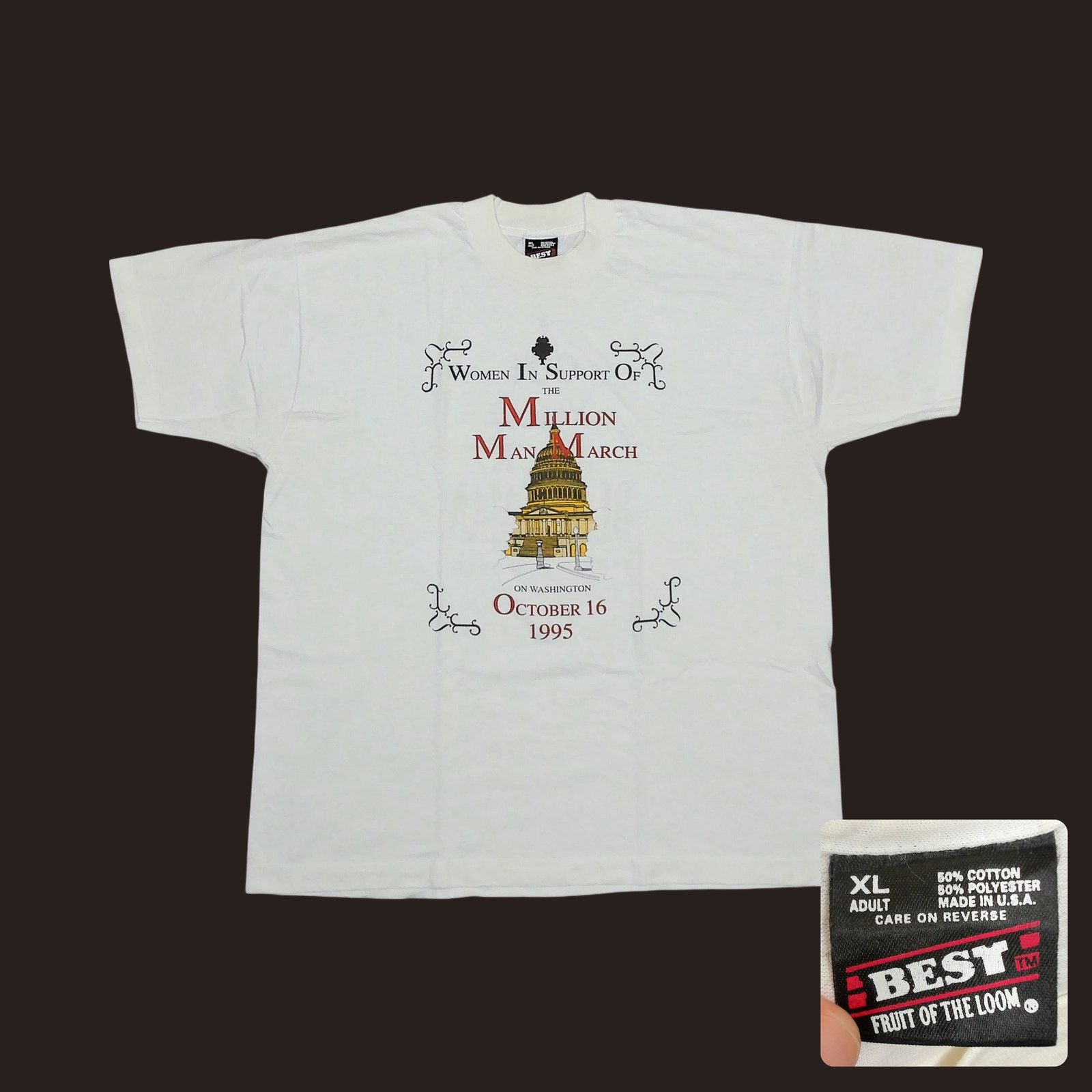 Fruit Of The Loom 1995 Women Support Million Man March Single Stitch Tee XL Size US XL / EU 56 / 4 - 1 Thumbnail