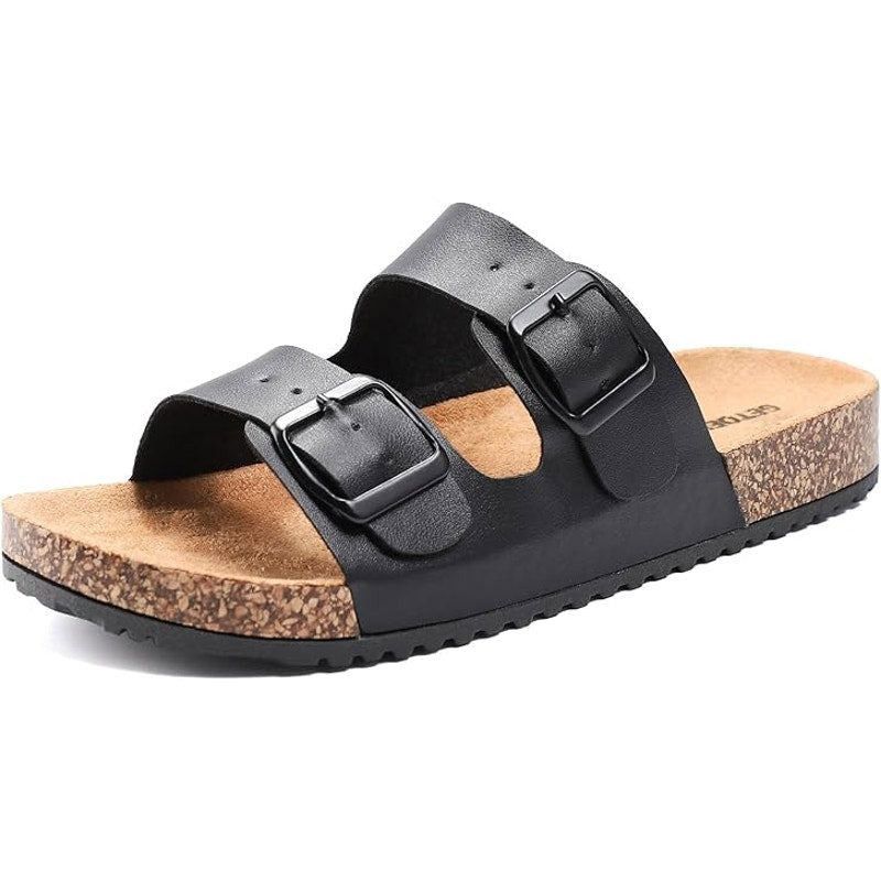 Other Getoeu Women's Size 6 Black Buckle Cork Flat Sandals Size US 6 / IT 36 - 1 Thumbnail