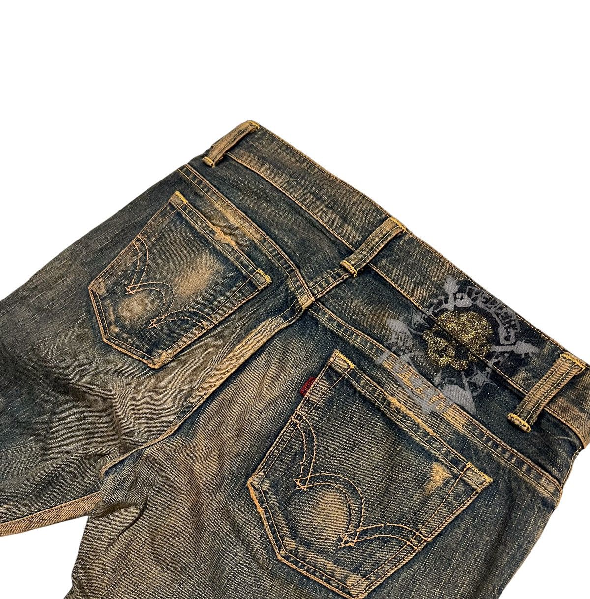 If Six Was Nine FLARE EDWIN STUDED DISTRESSSED PUNK MUDWASH DENIM Size US 32 / EU 48 - 6 Thumbnail