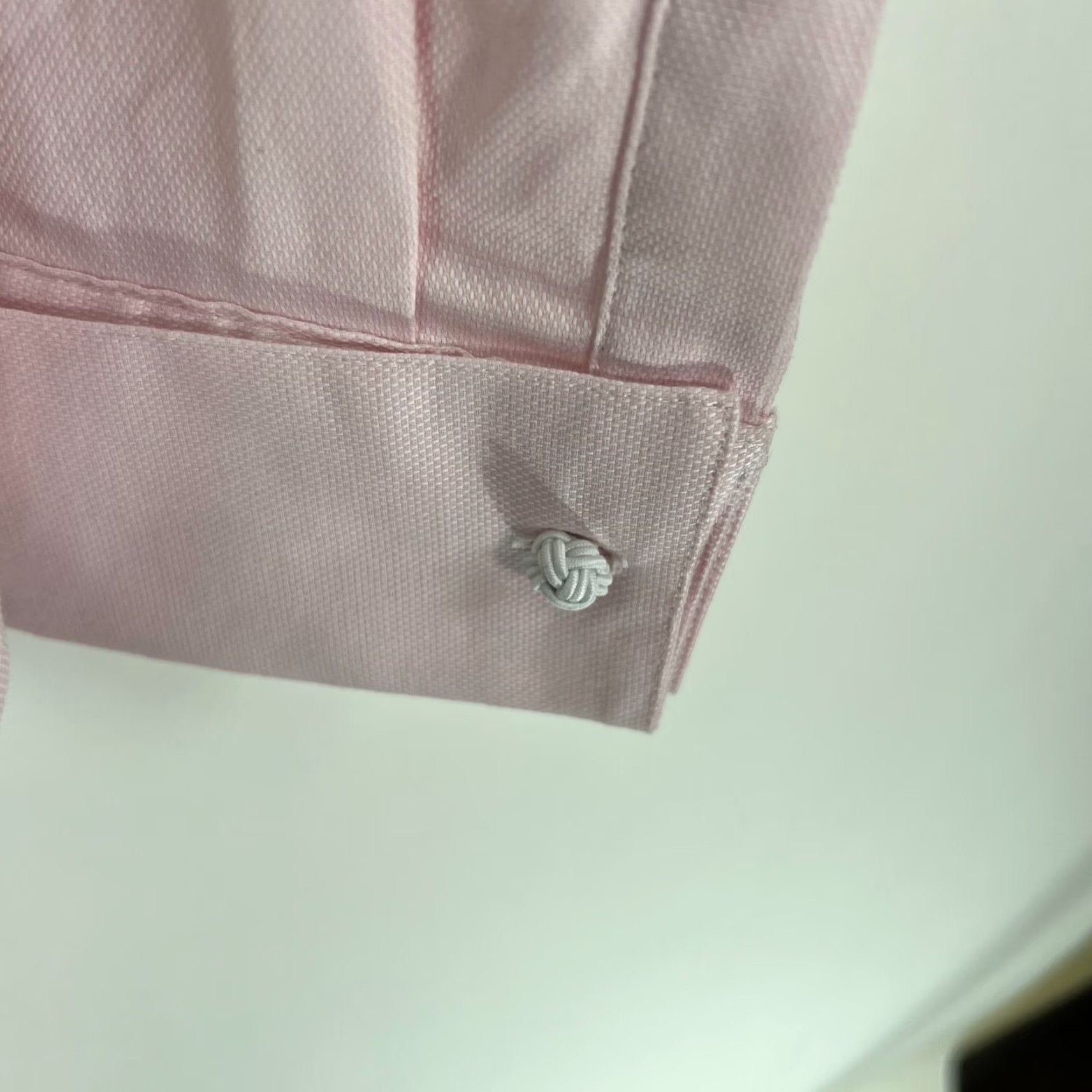 Asos ASOS Design Dress Button-Up Shirt Mens L Pink Cotton Blend Herringbone Knot Buttons 90s Style Mens Size 42R - 4 Thumbnail