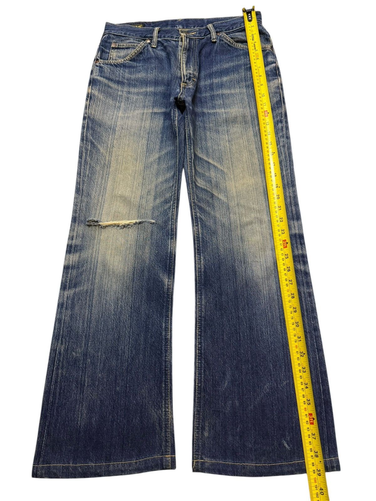 Lee Vintage 90s Lee Blue Mud Wash Whiskers Wide Leg Bootcut Size US 31 - 10 Thumbnail