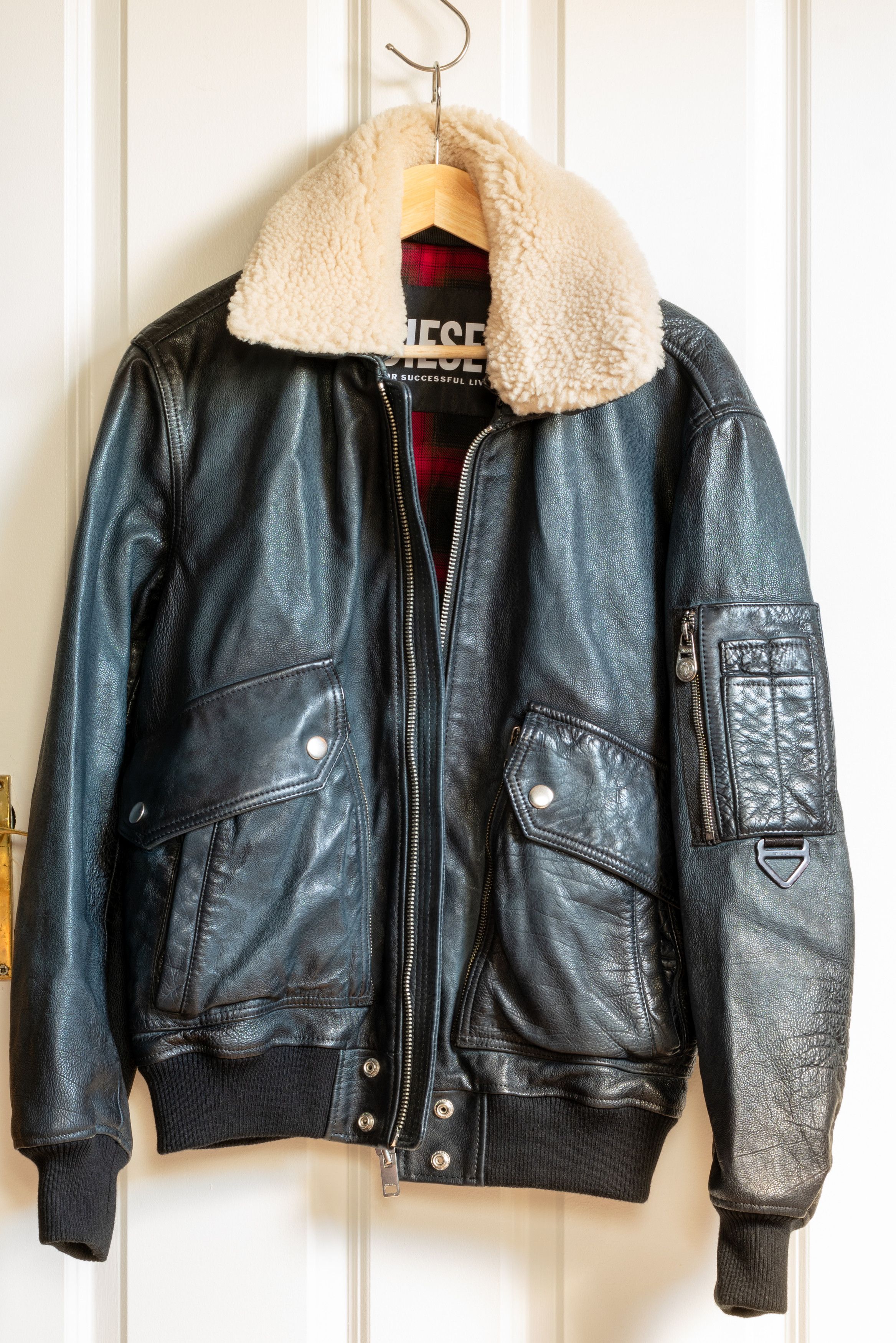 image of Diesel L-Stephen Leather Jacket in Black, Men's (Size Medium)
