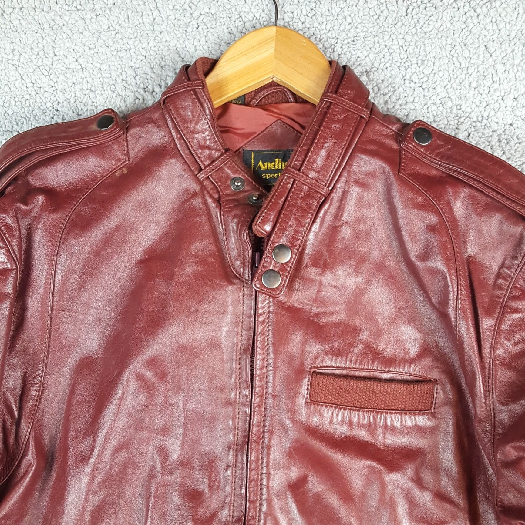 Vintage VINTAGE Andhurst Jacket Size 40L Maroon Leather Cafe Racer Biker Motorcycle 80s Mens Size US XXS / EU 40 - 2 Thumbnail