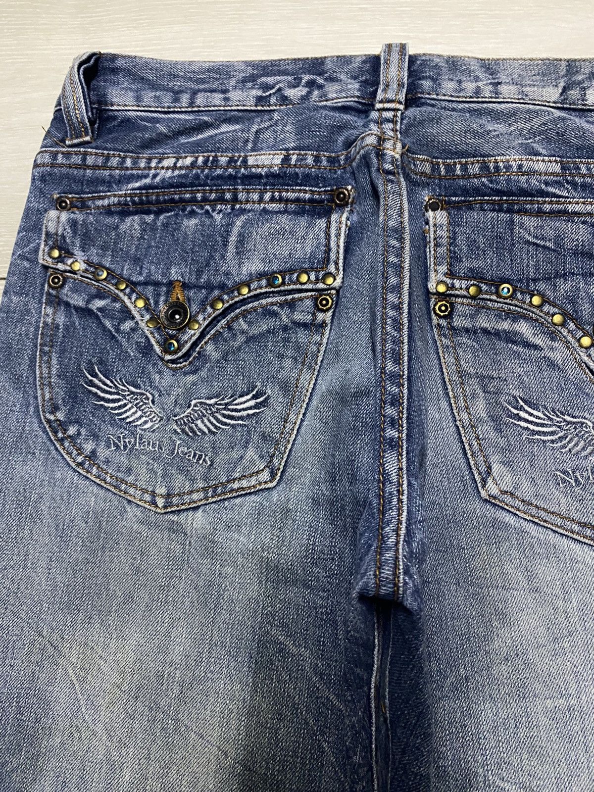 Tornado Mart 💥Flare💥Nylaus Distressed Denim Twist leg Pants Size US 32 / EU 48 - 11 Thumbnail
