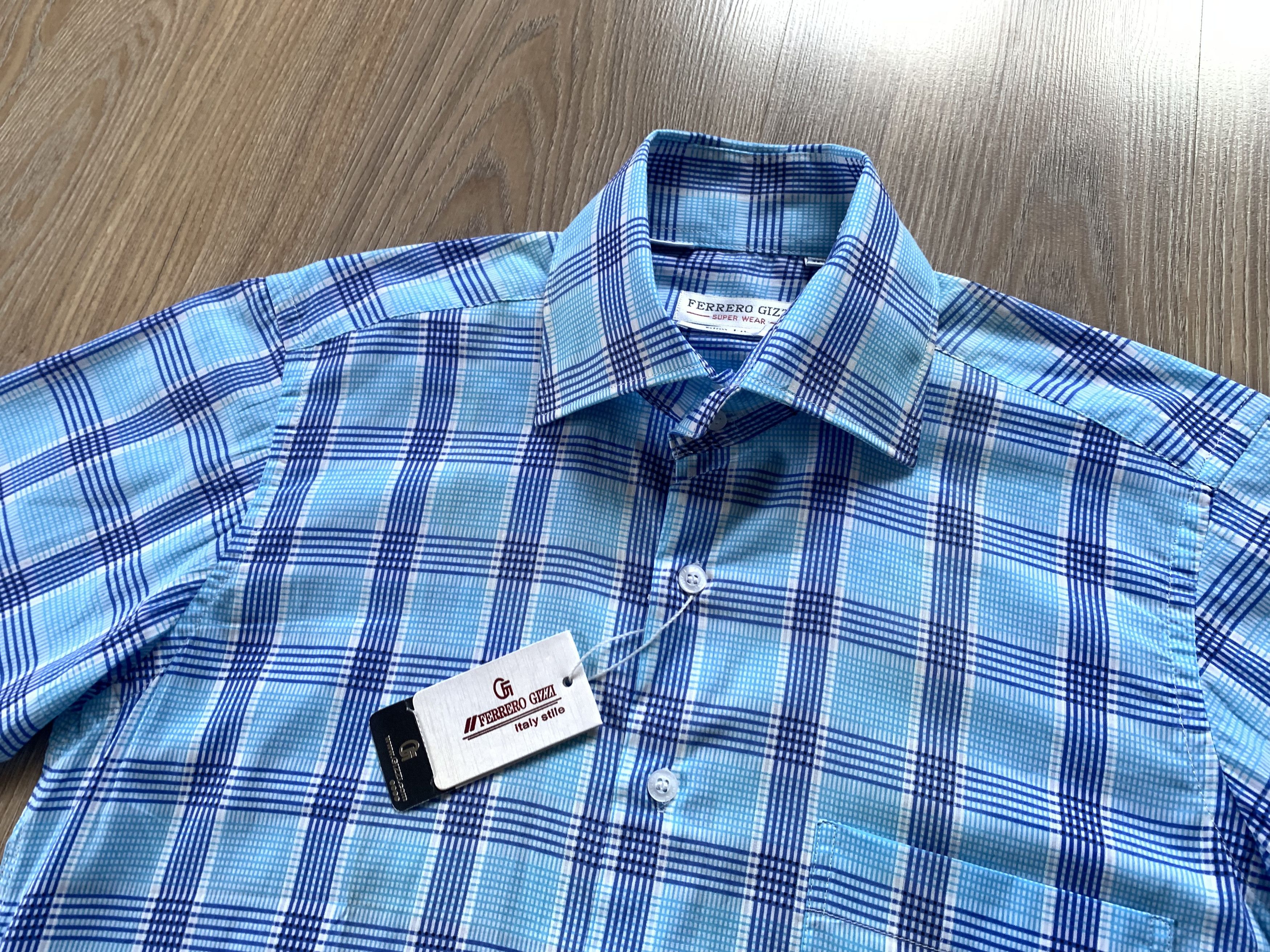 Other Ferrero Gizzi Blue Plaid Slim Fit Short Sleeve Shirt Size US M / EU 48-50 / 2 - 4 Thumbnail