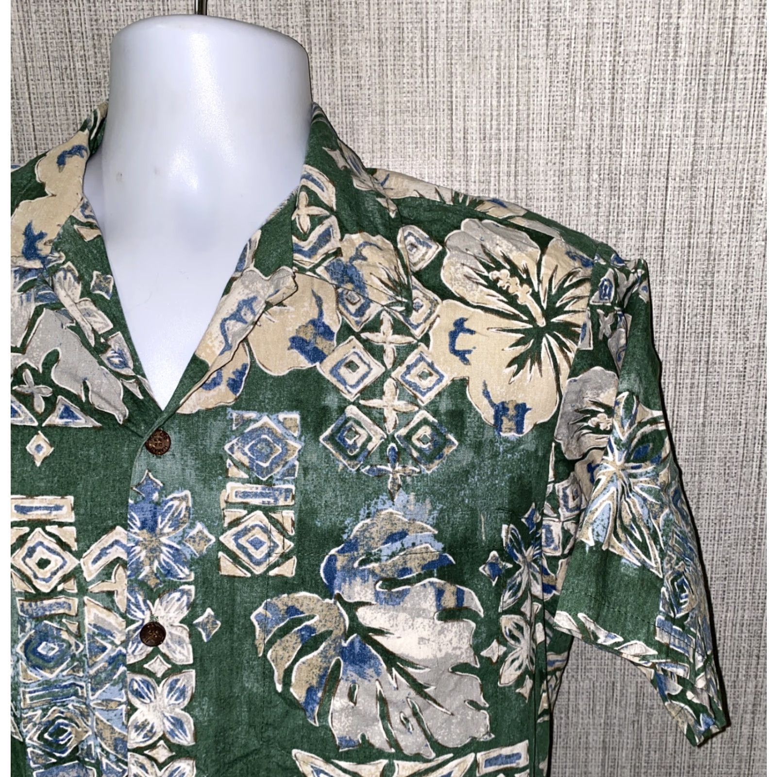 ALOHAS VINTAGE RJC Shirt Men Aloha Hawaiian Green White Floral Button-Up Short Sleeve Size M USA Made Size US M / EU 48-50 / 2 - 2 Thumbnail
