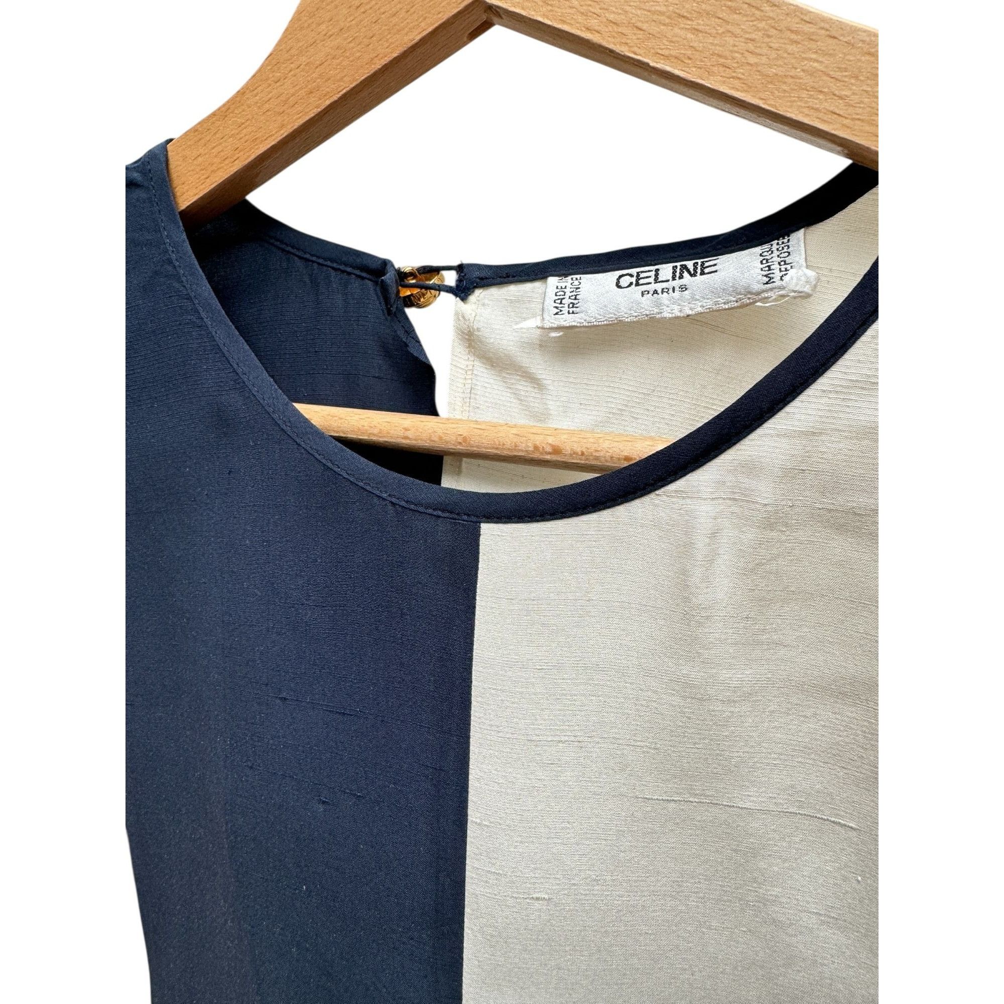 Celine Vintage Navy & White Striped Silk Blouse Size L / US 10 / IT 46 - 3 Thumbnail