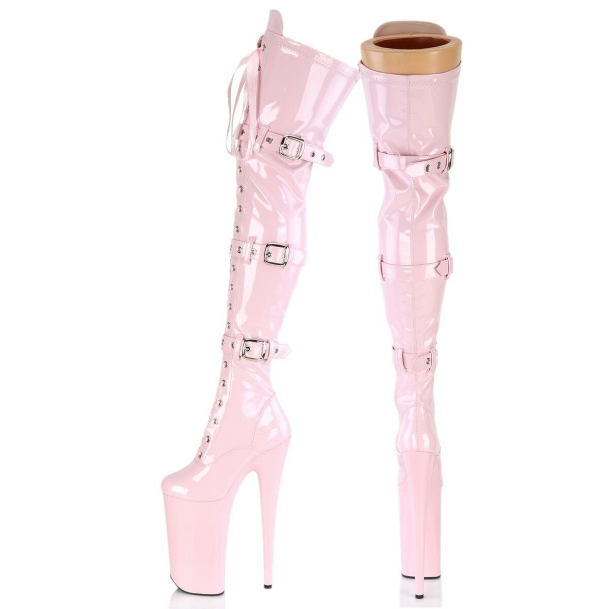 Other Beyond 3028 Lace Up Thigh High Baby Pink Patent Boots 10" He Size US 6 / IT 36 - 1 Thumbnail