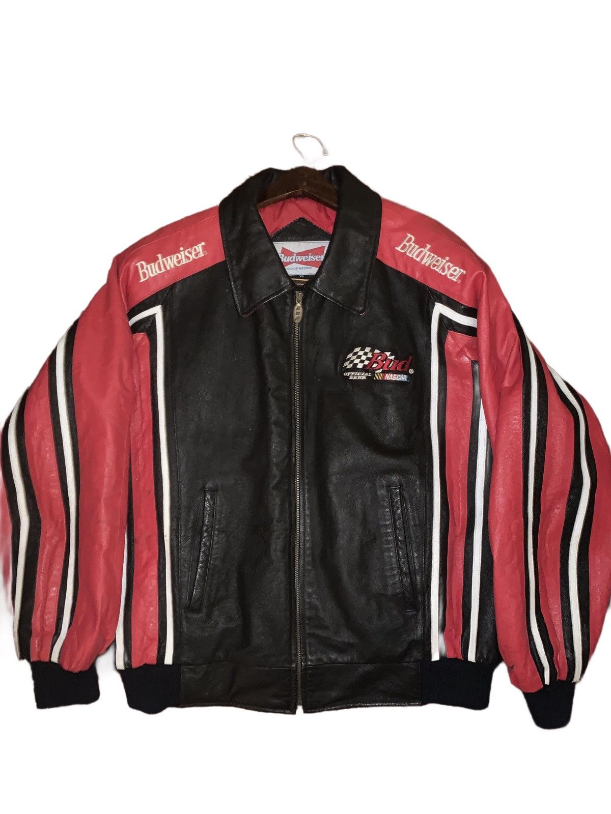 image of Budweiser Vintage Budweiser Leather Racing Jacket in Black, Men's (Size XL)