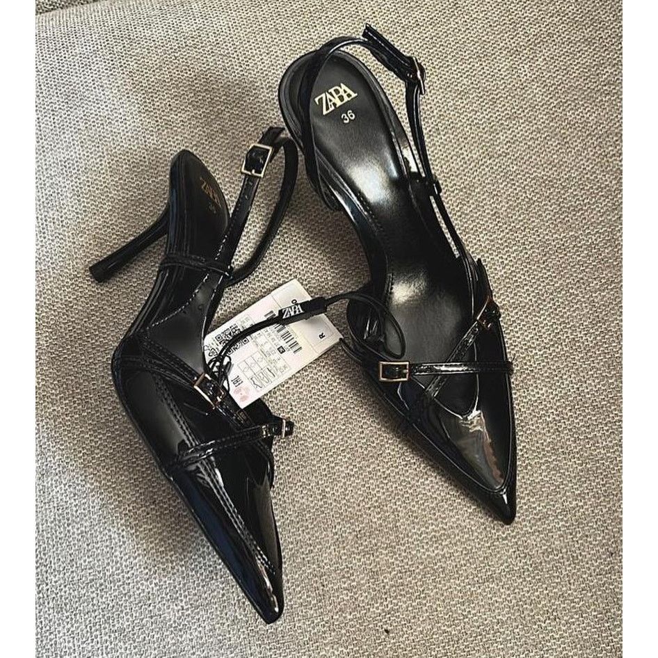 Zara Zara Black Pointed Toe Slingback Heels NWT Size US 7.5 / IT 37.5 - 11 Thumbnail