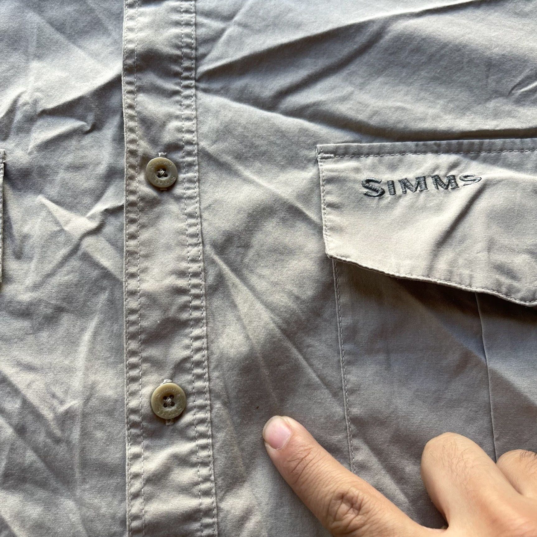 Vintage Simms Button-Up Shirt Mens 2XL Beige Lightweight Breathable All Seasons Pockets Regular Fit Collared Collars Long Sleeve Size US XXL / EU 58 / 5 - 3 Thumbnail