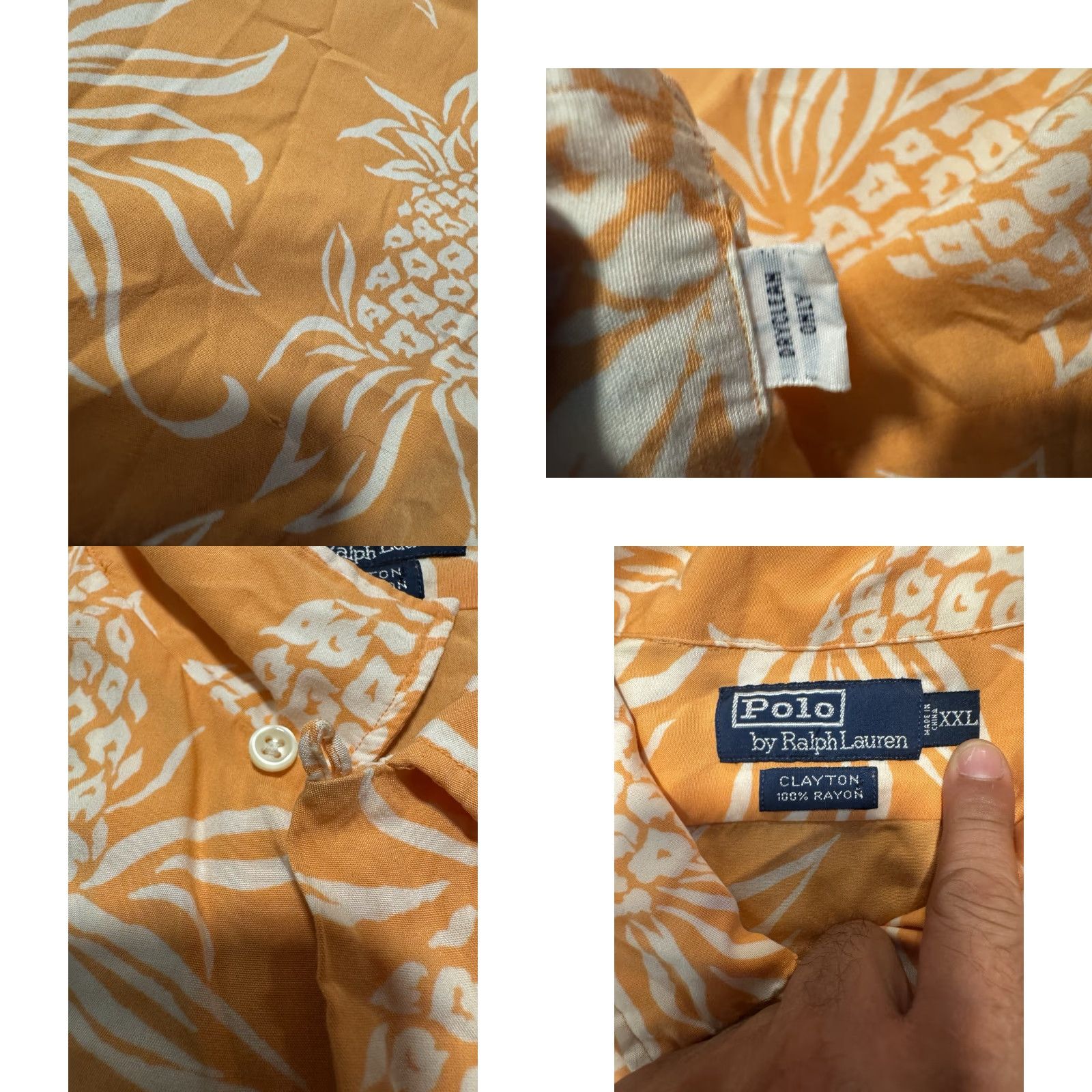 Ralph Lauren VINTAGE Ralph Lauren POLO Pineapple Pattern Loop Collar Hawaiian Aloha Shirt 2XL Orange/White Men Short Sleeve Shirt Size US XXL / EU 58 / 5 - 10 Thumbnail