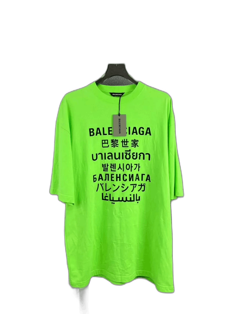 Balenciaga BALENCIAGA Green Multilingual Short Sleeve Shirt-2506 Size US S / EU 44-46 / 1 - 1 Thumbnail