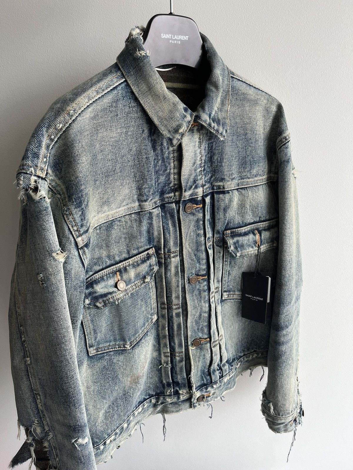 Saint Laurent Paris Saint Laurent Rare Runway Trash Denim Jacket Size US L / EU 52-54 / 3 - 5 Thumbnail
