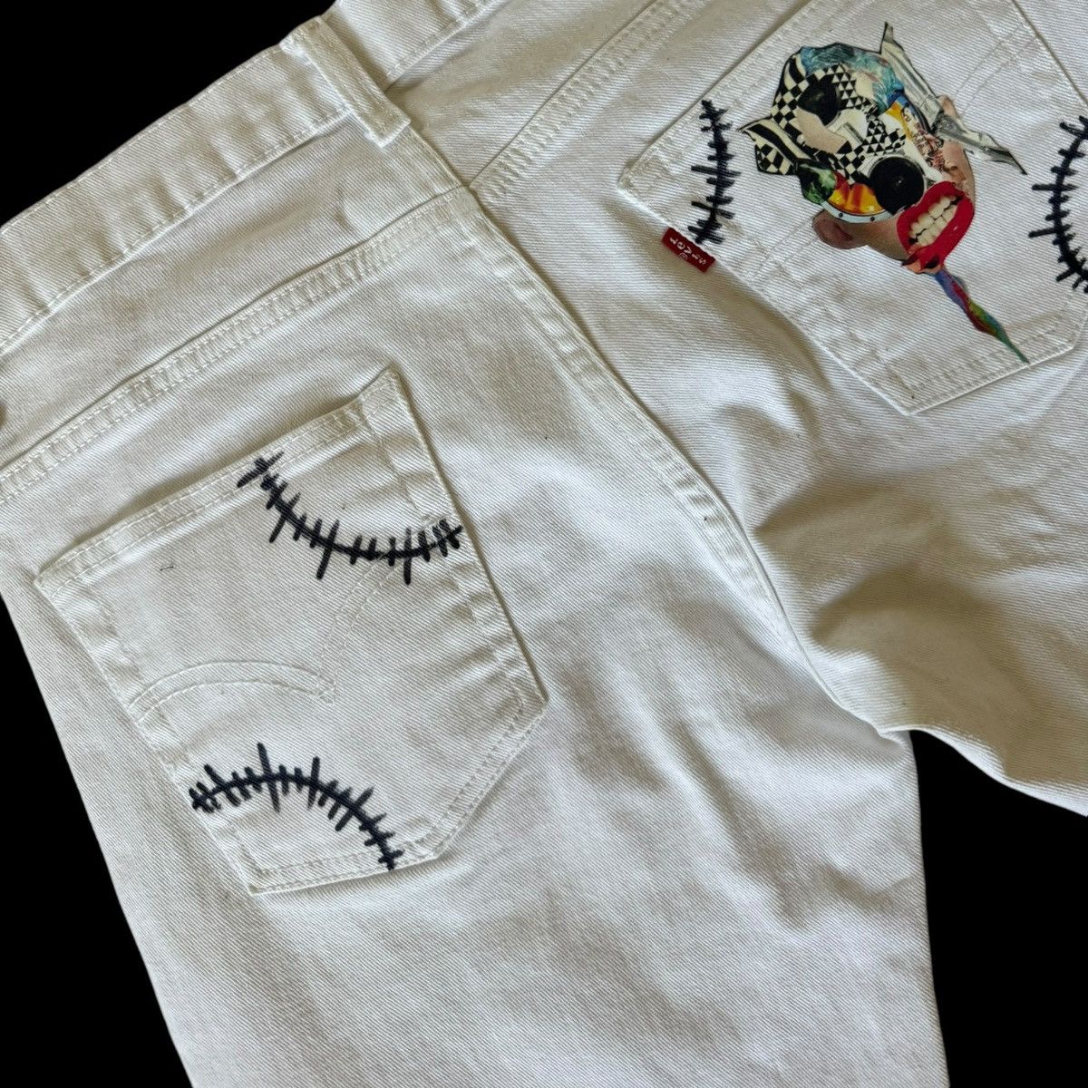 Levi's Unisex Up-cycled reworked one of a kind Levi’s white jeans. Size US 30 / EU 46 - 7 Thumbnail