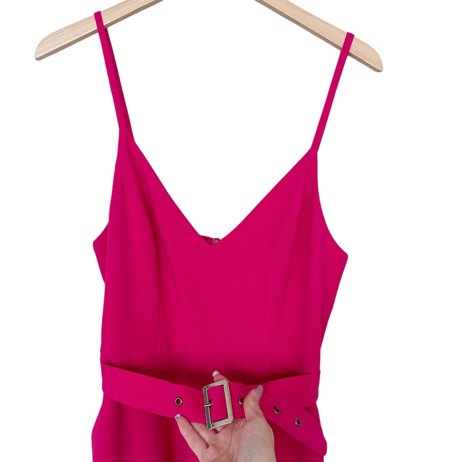 Bebe Bebe Pink Spaghetti Strap Belted Jumpsuit Sz 8 Size 30" / US 8 / IT 44 - 2 Thumbnail