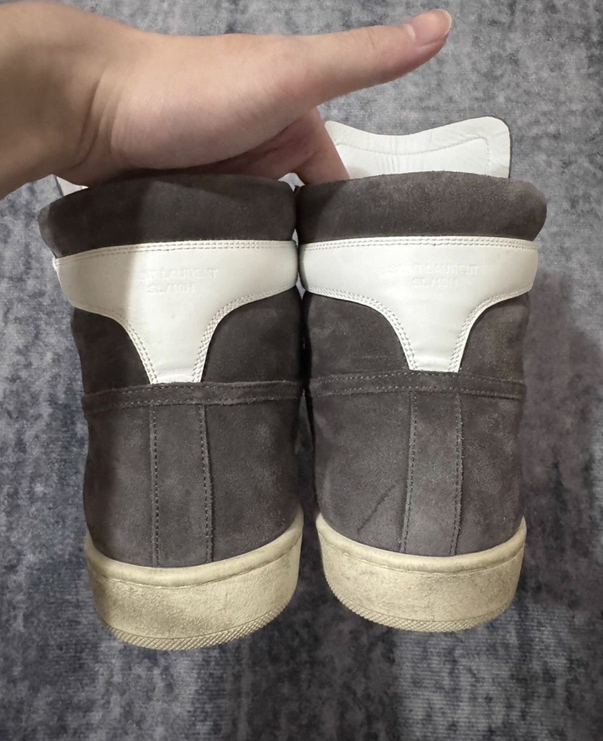 Saint Laurent Paris Saint Laurent Dark Gray Suede Side-Stripe High-Top Sneakers Size US 7 / EU 40 - 4 Thumbnail