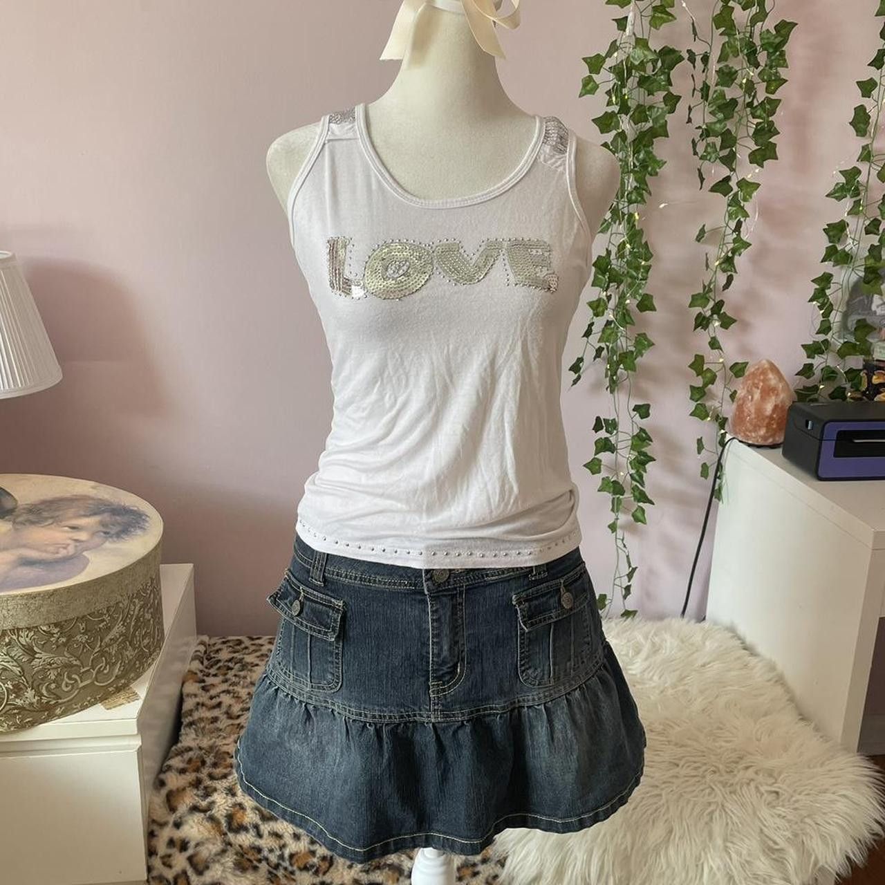 Other 2000s Love sequin embellished white tank top Size M / US 6-8 / IT 42-44 - 2 Thumbnail