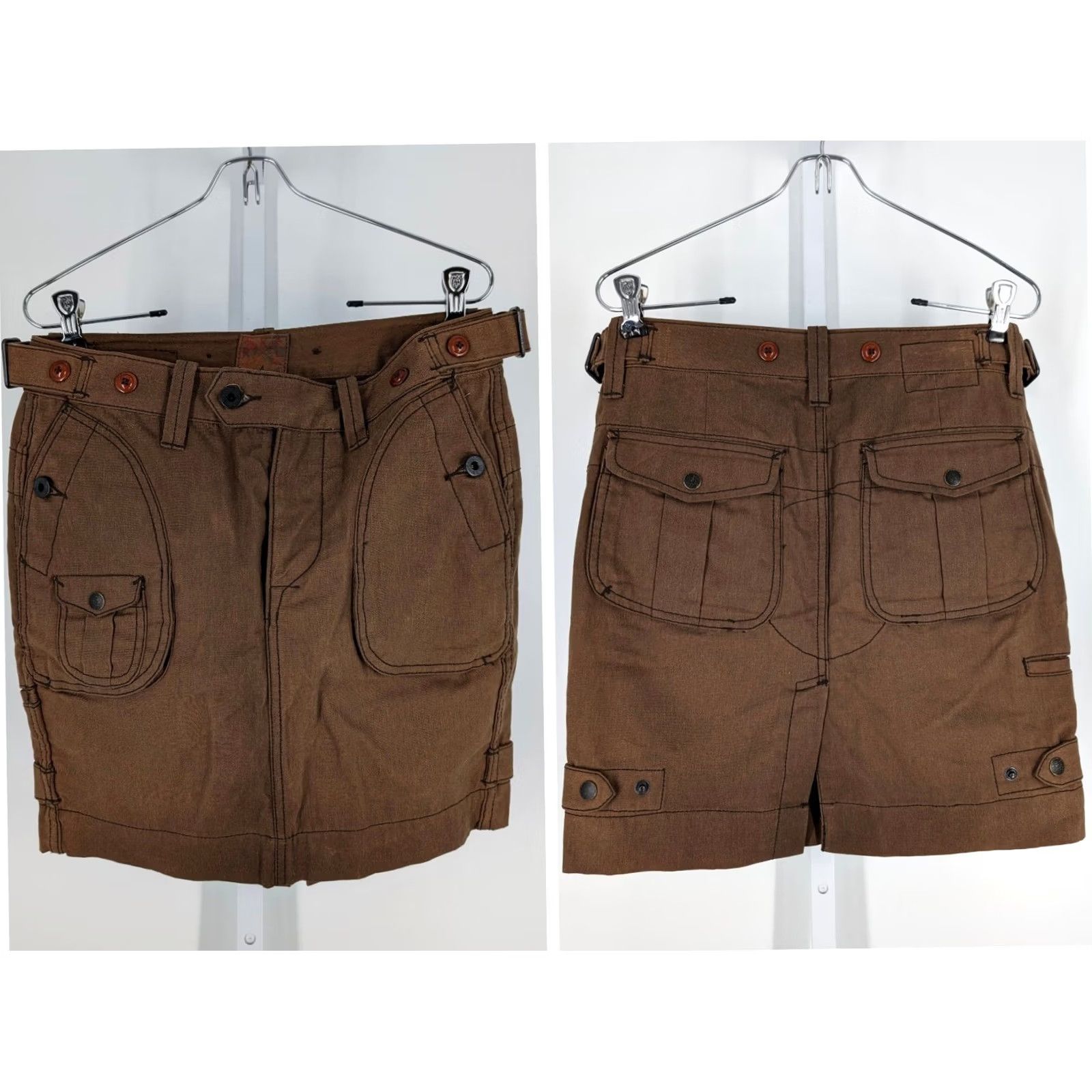 Vintage RRL Waxed Duck Canvas Military Cargo Skirt 30" Brown Women Short 4 Button Cargo Skirt Mens? Size 27" / US 4 / IT 40 - 2 Thumbnail