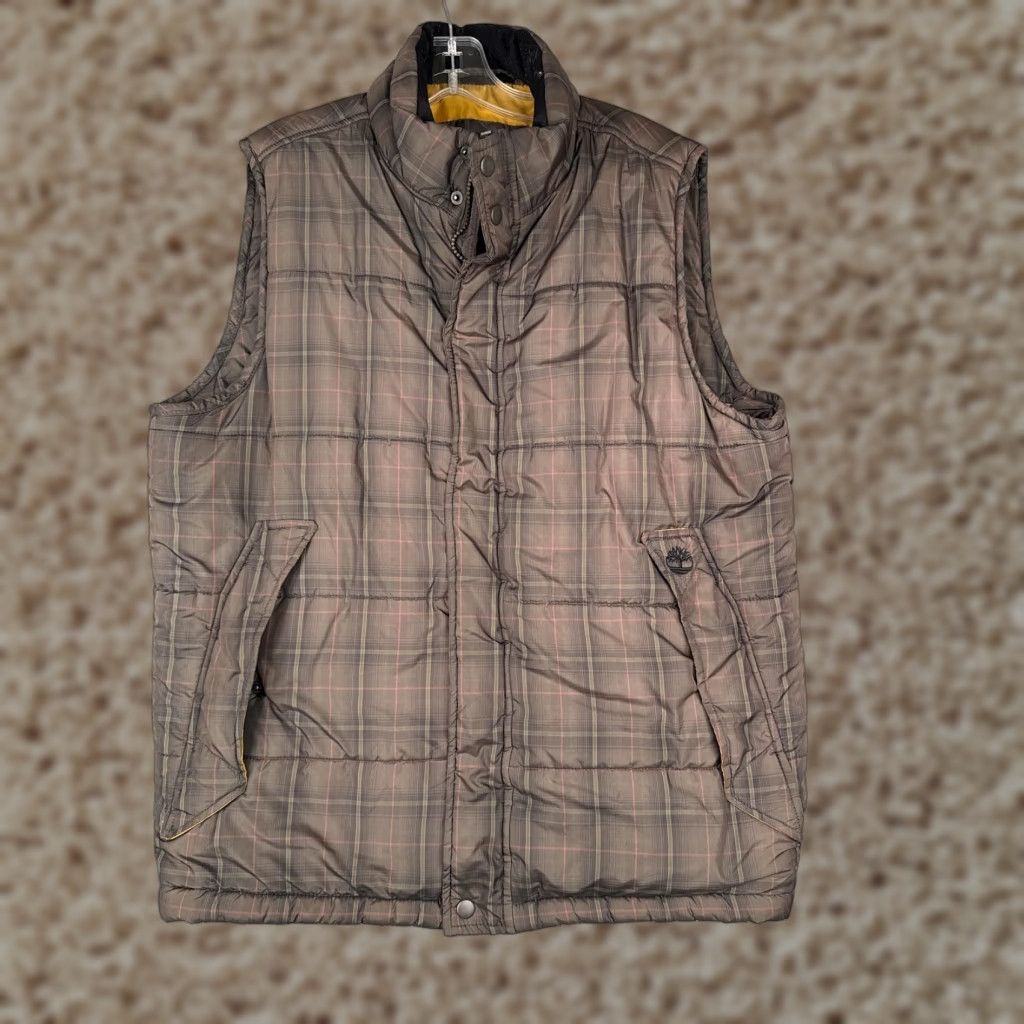 Timberland Timberland Vest Mens Medium Brown Plaid Quilted Puffer Zip Snap Pockets Logo Size US M / EU 48-50 / 2 - 1 Thumbnail