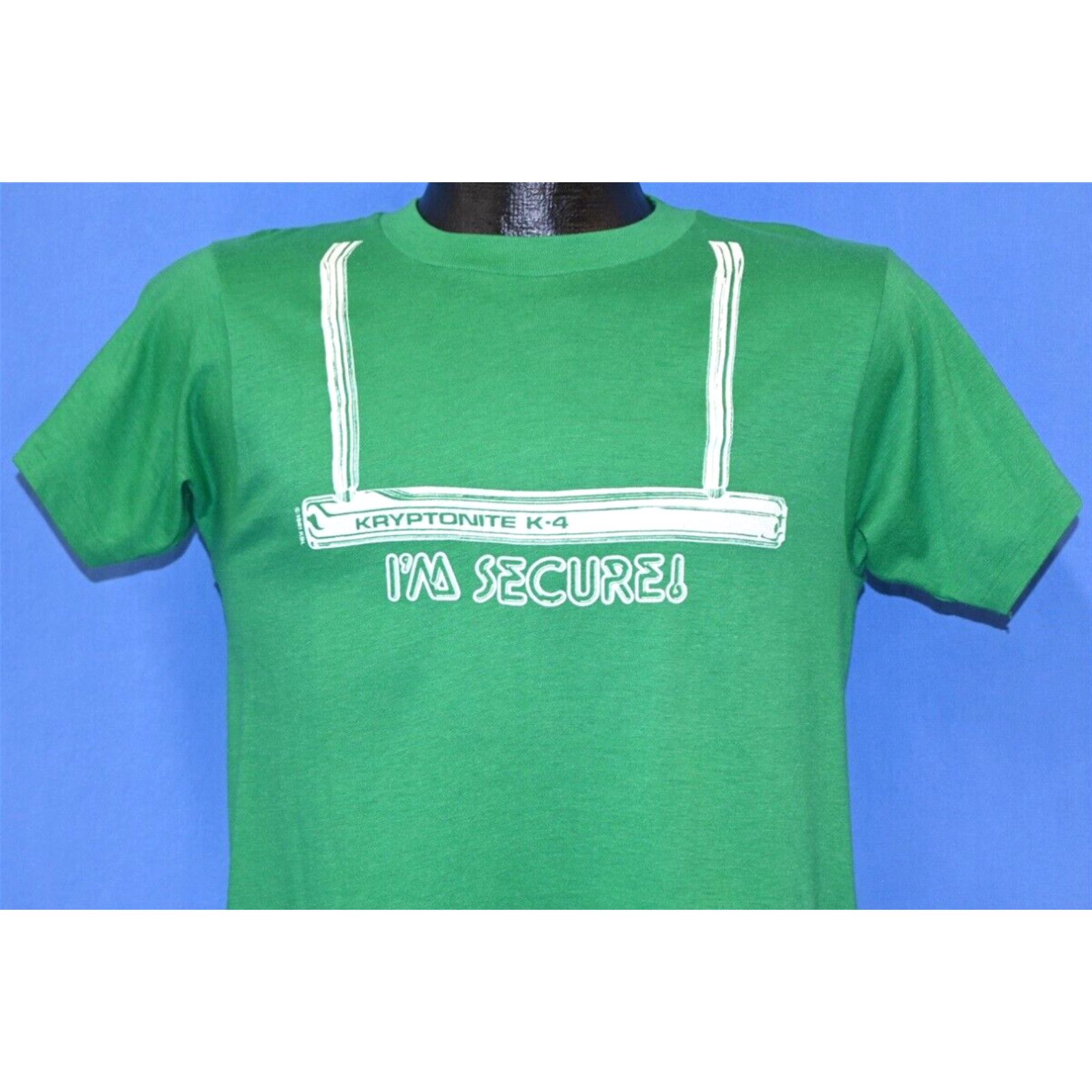 image of Hanes Vintage 80's Kryptonite U Lock K4 I'm Secure! Revolutionary Bicycle T-Shirt S in White (Size 