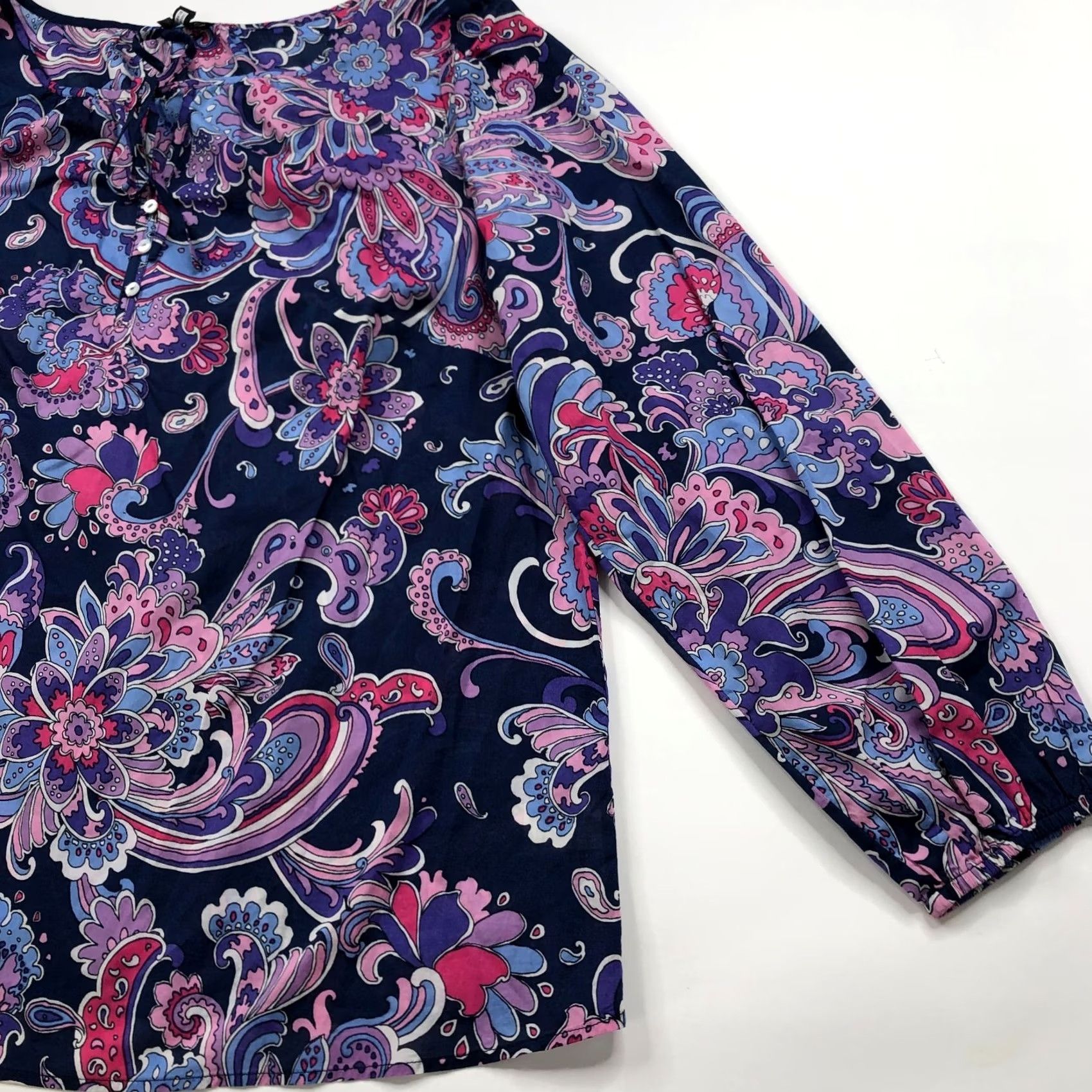 Talbots Talbots Plus 1X Paisley Smock Popover Pullover Button Top Blouse Blue MINT Shirt Womens 1X Paisley Long Sleeve Scoop Neck Button Accent Casual Blouse Size XL / US 12-14 / IT 48-50 - 5 Thumbnail