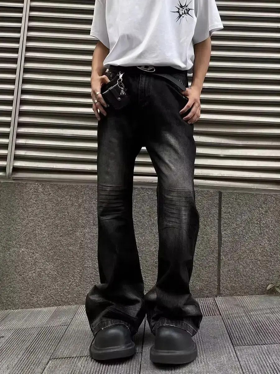 Street ripped corrugated Y2K pleated micro-flared jeans