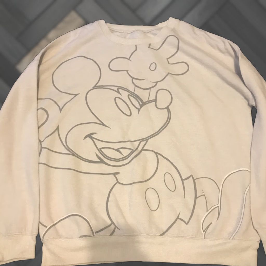 Disney Disney Sweater Womens S Beige Mickey Mouse Graphic Pullover Crew Neck Fleece Logo Pullover Size S / US 4 / IT 40 - 1 Thumbnail