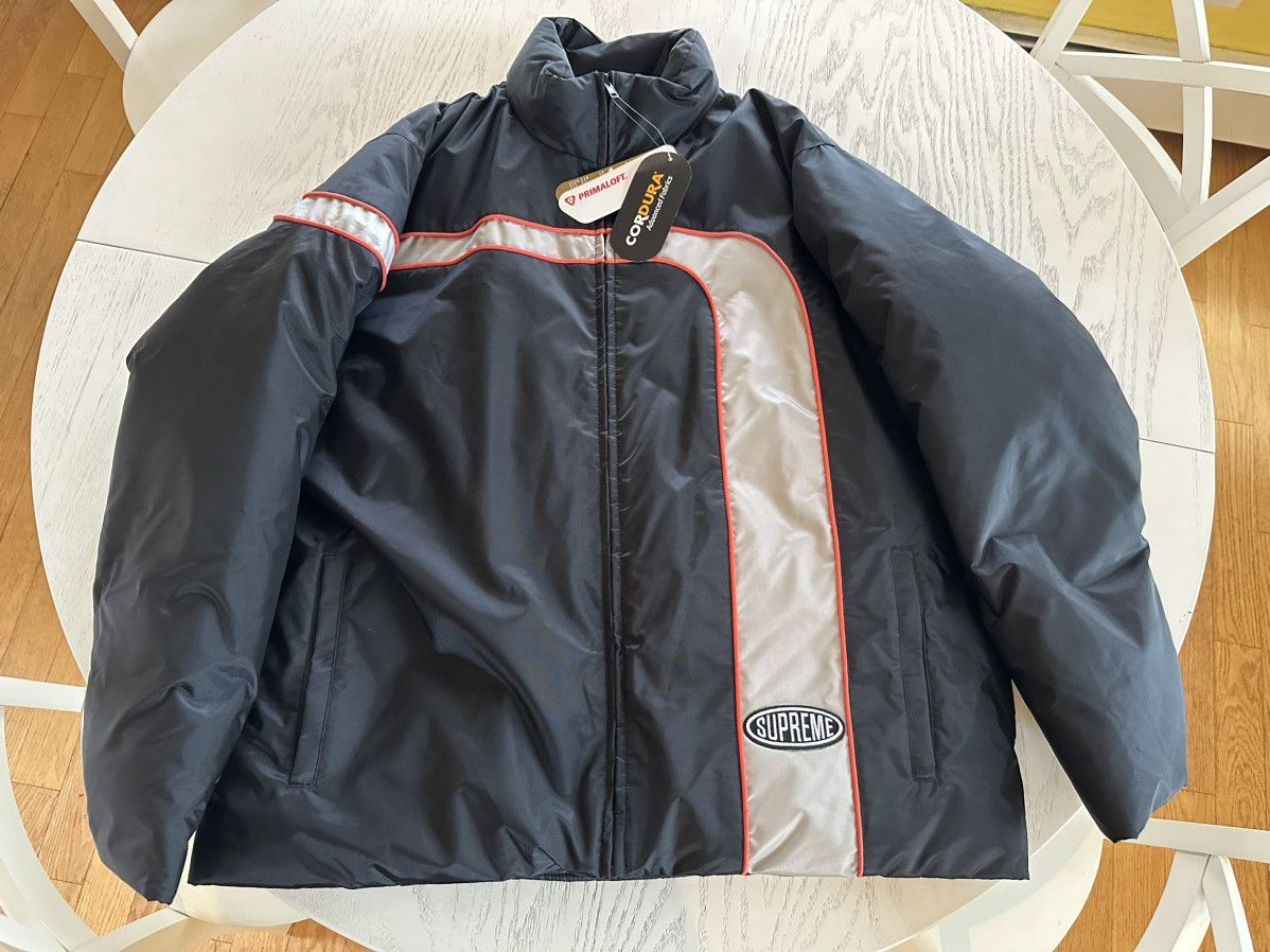 image of Supreme Black Stripe Puffer Jacket, Men's (Size XL)