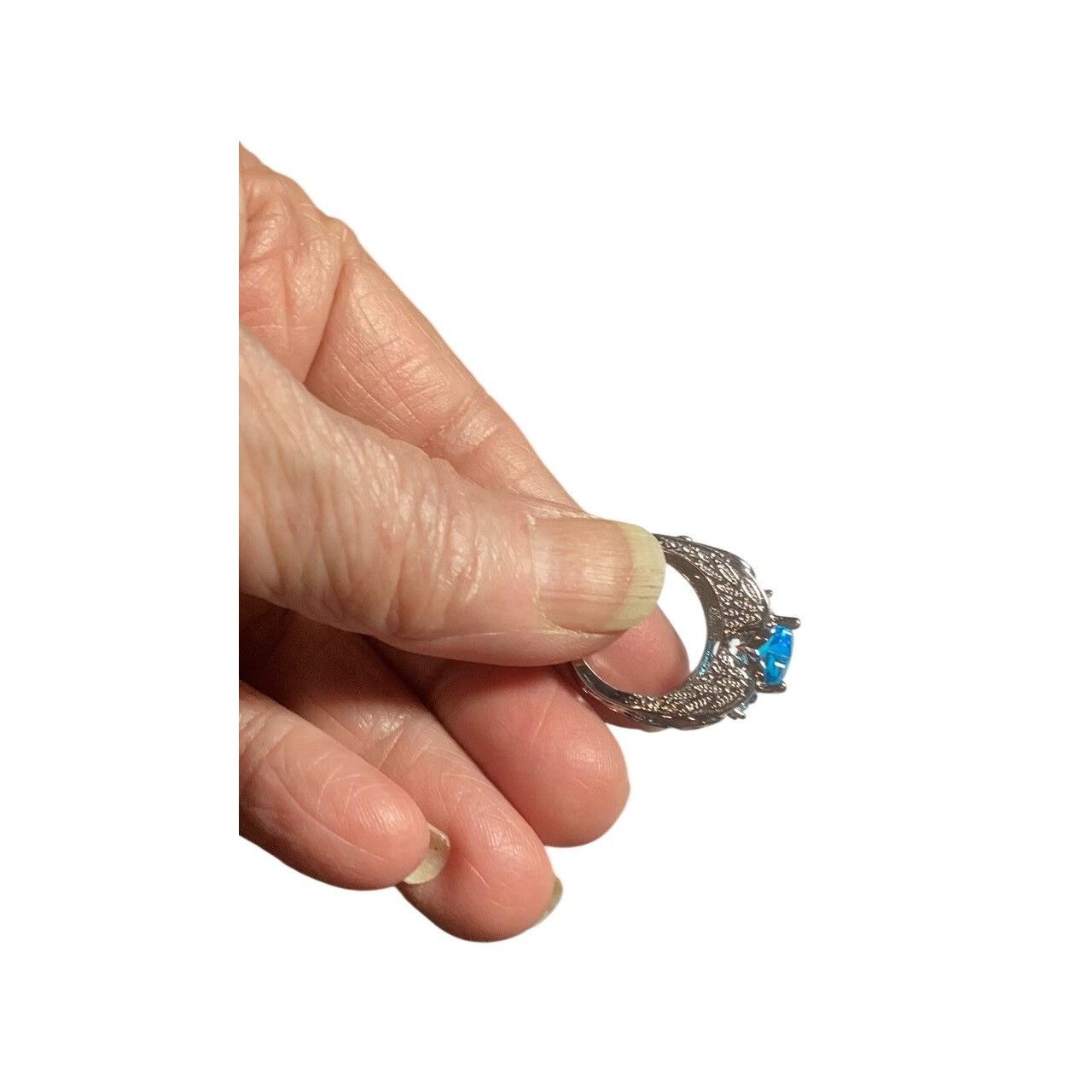 Other Blue Topaz Heart .925 Silver Ring Intricate Filigree Size 9 Size ONE SIZE - 5 Thumbnail