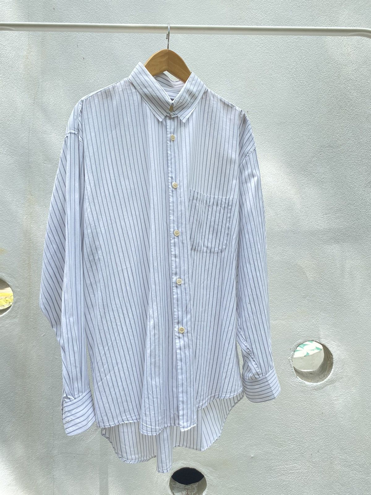 Yohji Yamamoto L.Q. Yohji Yamamoto Men White Stripes Shirt Size US L / EU 52-54 / 3 - 1 Thumbnail