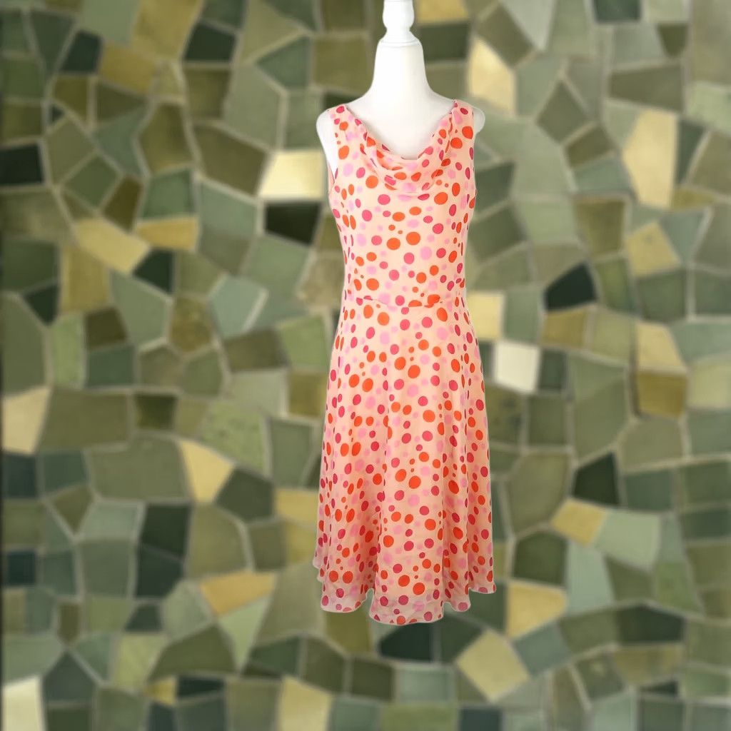 Pinko VINTAGE Spenser Jeremy Dress Womens 4 Pink Y2K peach polka dot silk midi Size S / US 4 / IT 40 - 1 Thumbnail