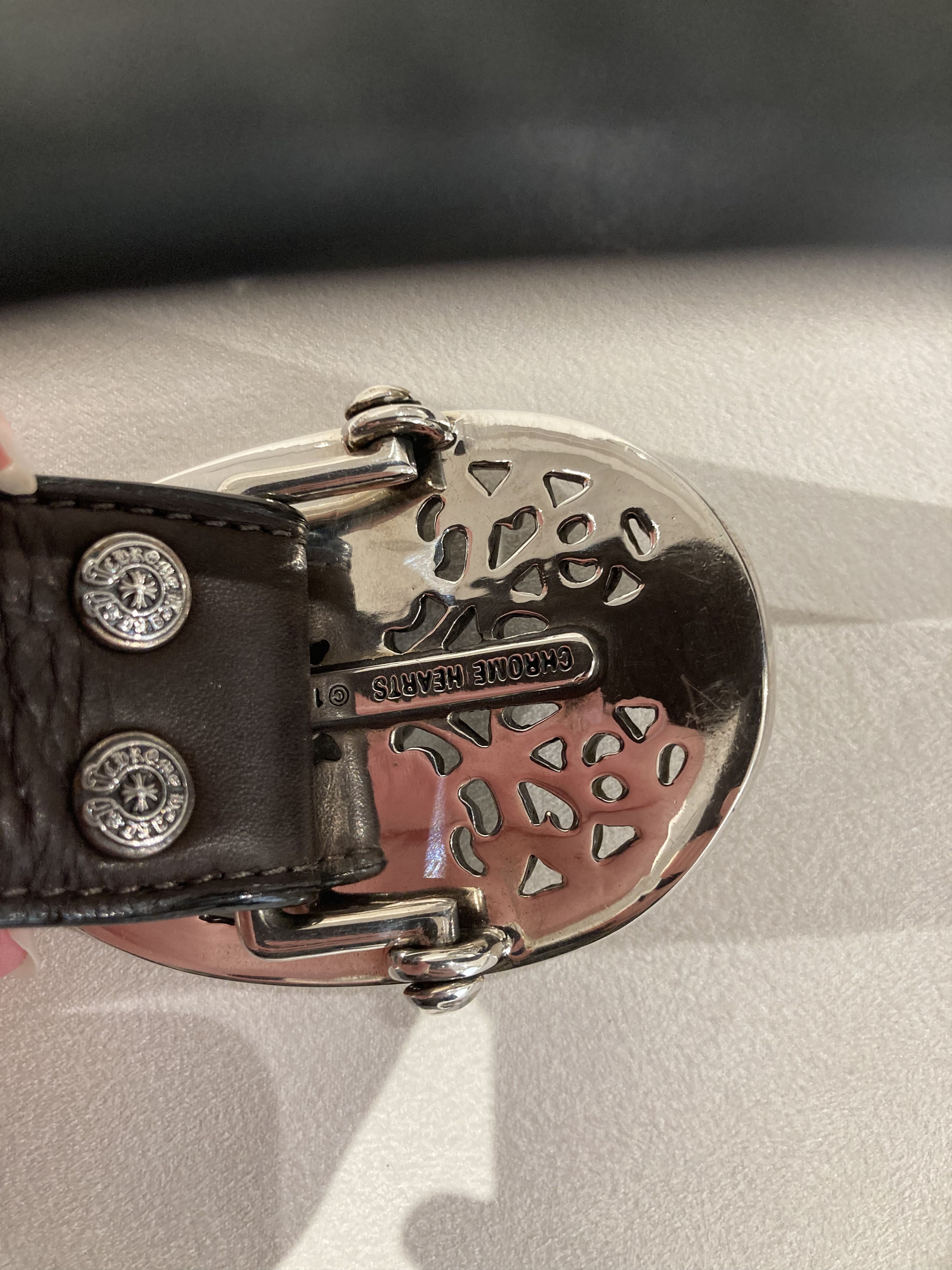 Chrome Hearts Chrome Hearts Silver Oval Keeper Cross Vine Brown Belt Size ONE SIZE - 5 Thumbnail