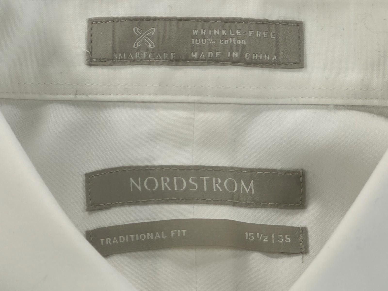 Nordstrom Nordstrom Trad. Fit Wrinkle Free White Mens 35 Button-Down Size 36R - 9 Thumbnail