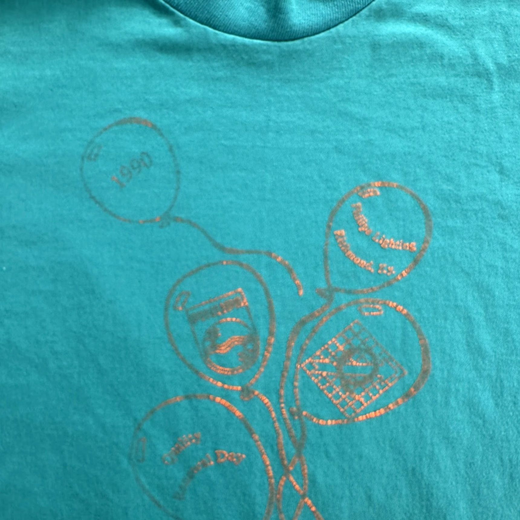 Hanes VINTAGE Hanes Fifty-Fifty Shirt Mens L Teal 1990s Balloons Graphic Print Crew Neck Short Sleeve 90s Mens Size US L / EU 52-54 / 3 - 7 Thumbnail
