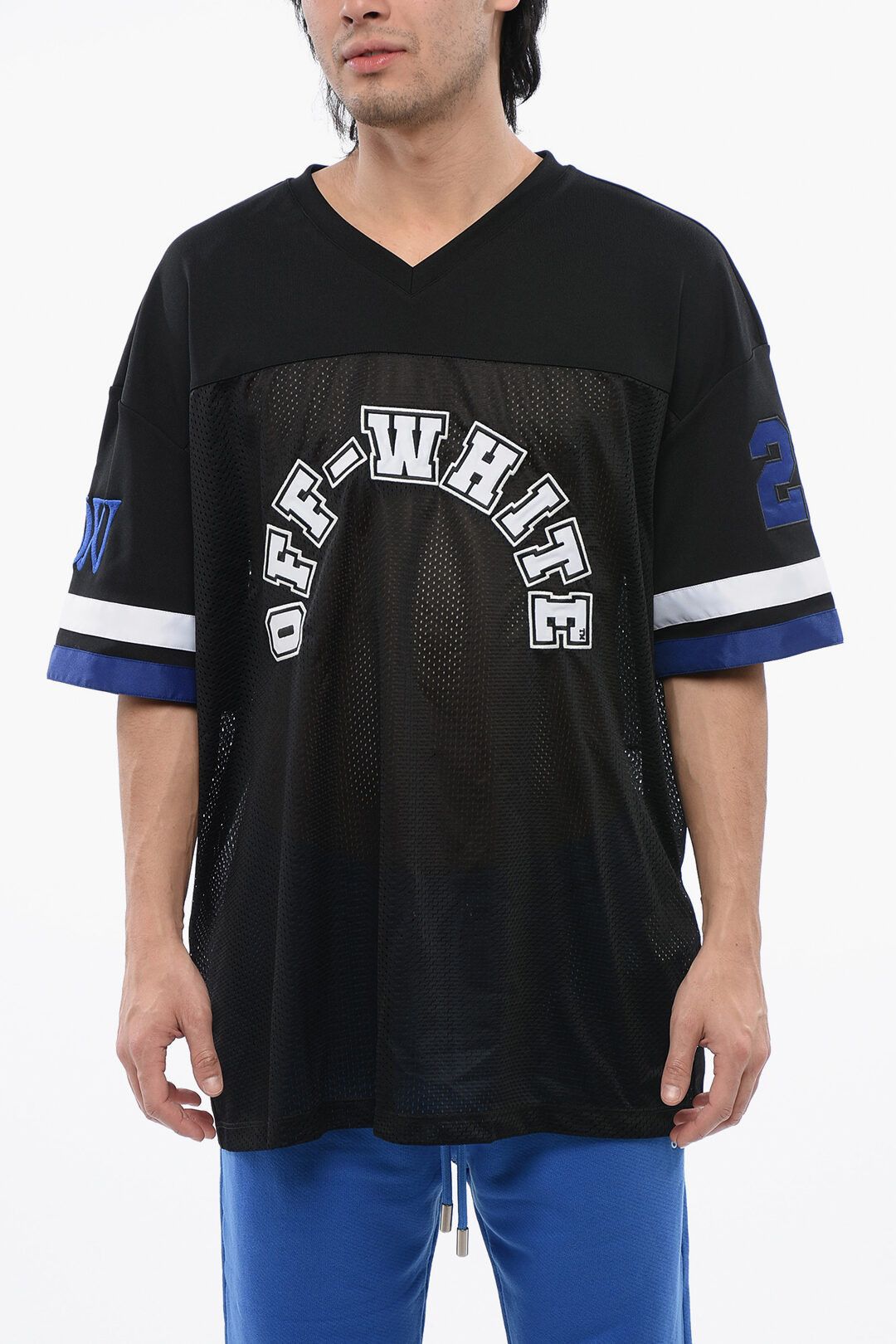 og1mm1025 Embroidered Mesh Football T-Shirt in Black