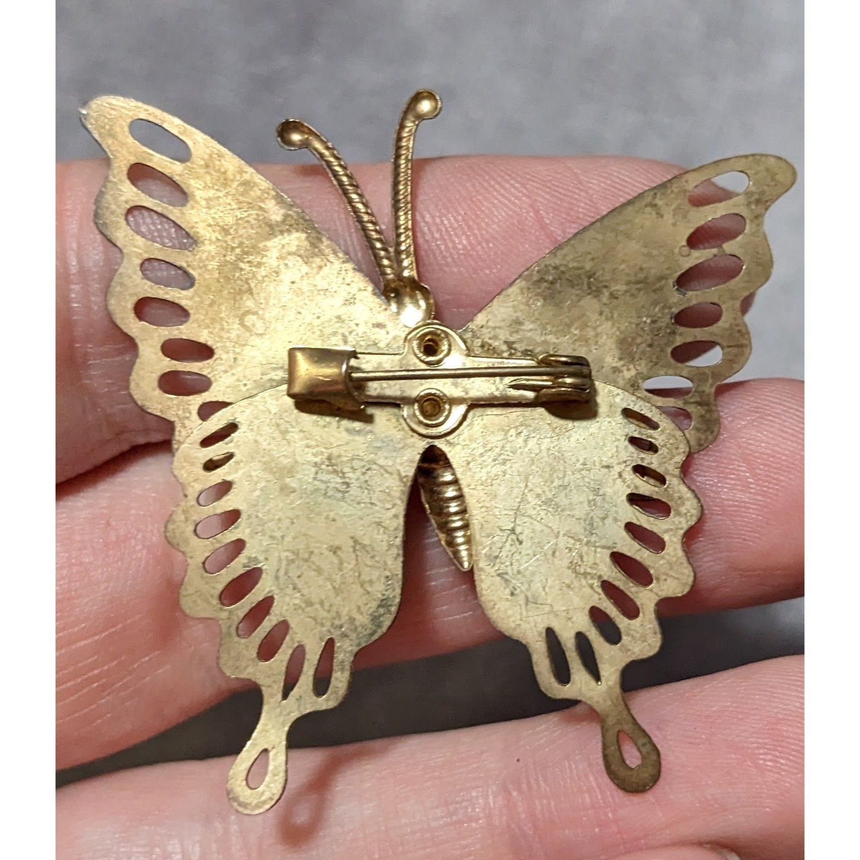 Other Vintage Gold Tone Rainbow Glitter Butterfly Brooch Size ONE SIZE - 6 Thumbnail