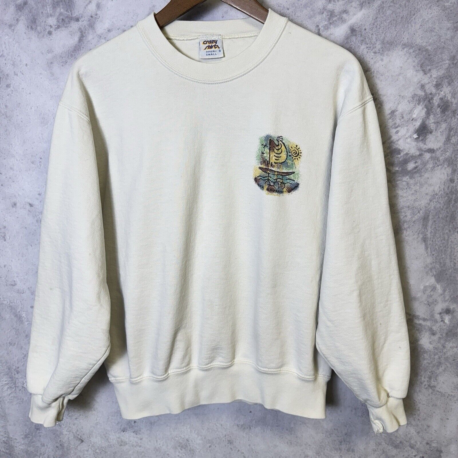 Vintage Vintage Crazy Shirts Hawaii Sweatshirt Mens Small White Crew Size US S / EU 44-46 / 1 - 2 Thumbnail