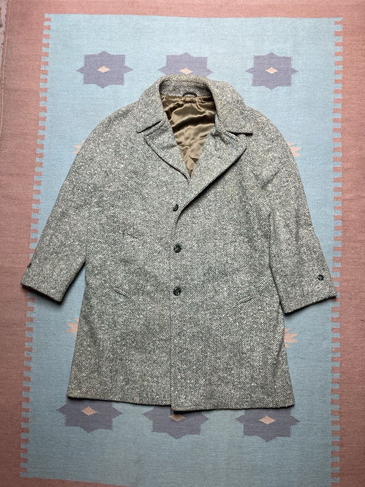 Vintage 60s wool overcoat trench Great Dane Harris tweed men's large Size US L / EU 52-54 / 3 - 1 Thumbnail