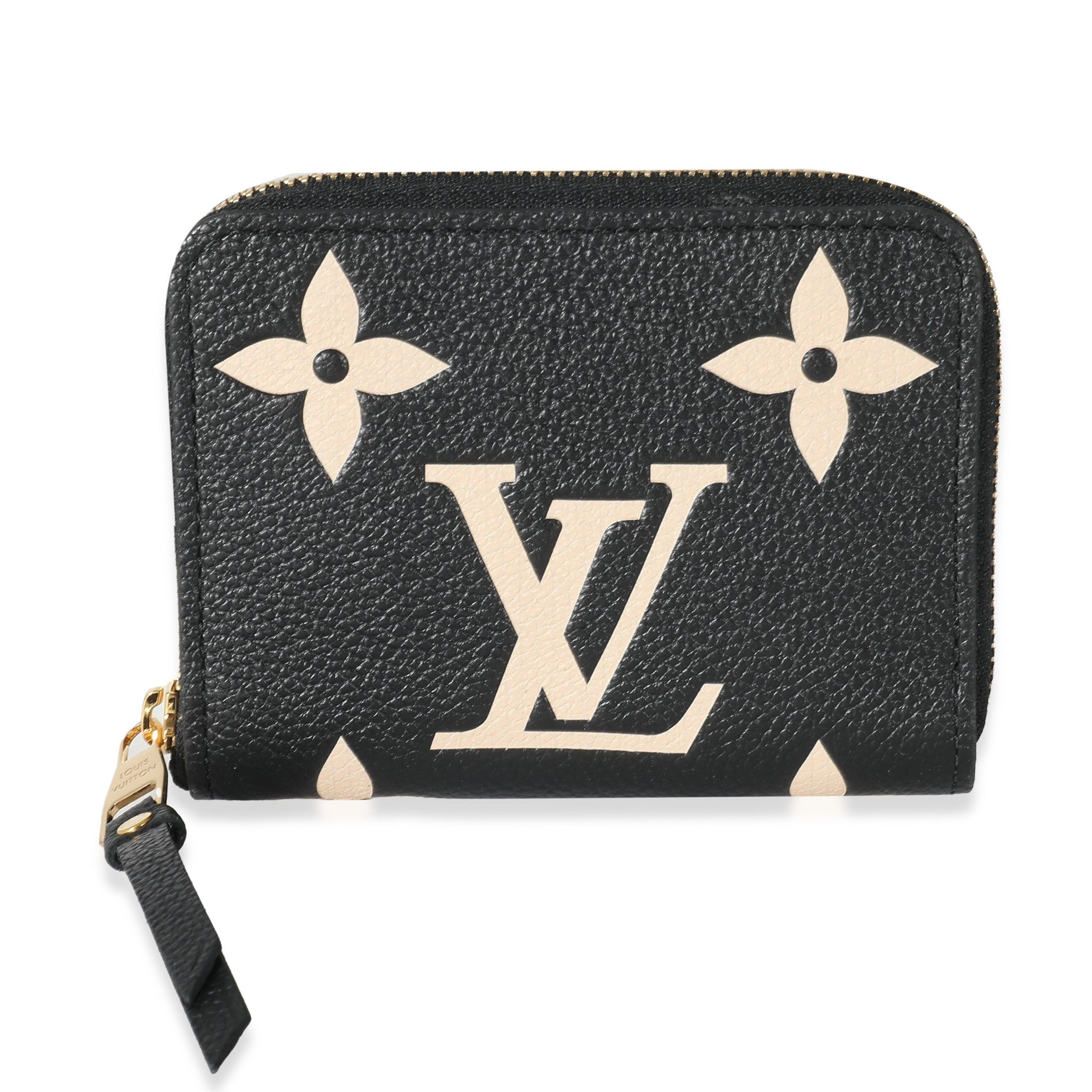 image of Louis Vuitton Black Beige Giant Monogram Empreinte Zippy Coin Purse, Women's