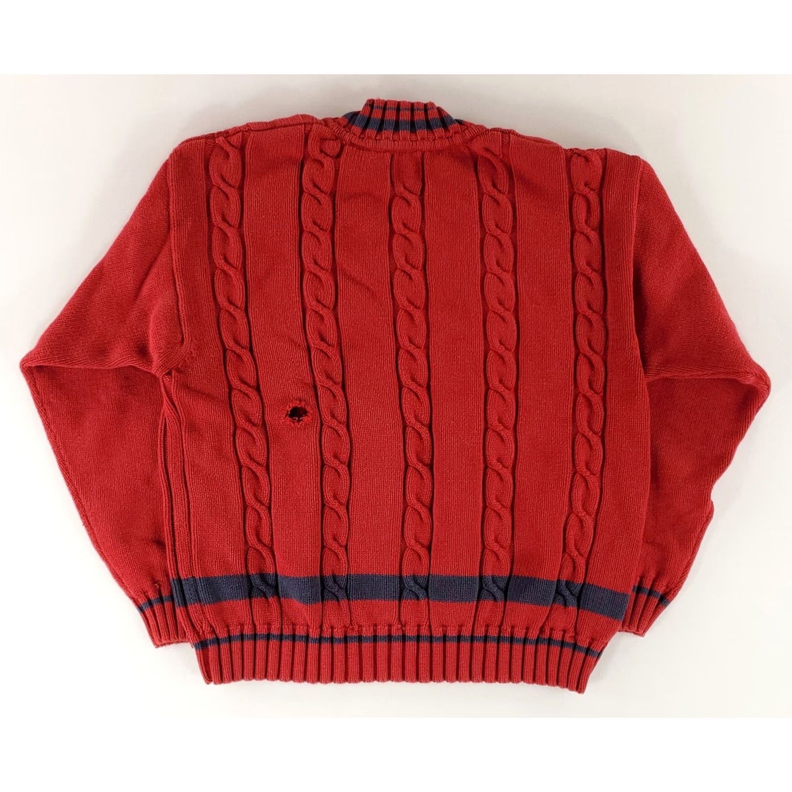 Gap VINTAGE GAP Y2K Cable Knit V Neck Sweater Fishermans Red Blue Mens M Pullover Baggy Hole Back? Size US M / EU 48-50 / 2 - 7 Thumbnail