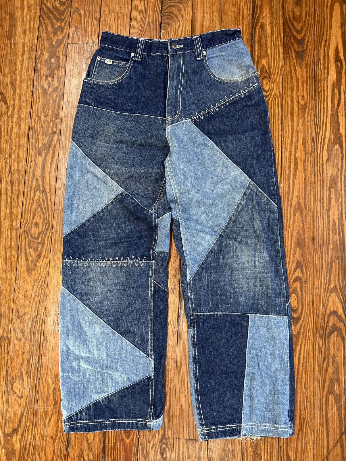 Japanese Brand × Vintage Y2K Patchwork Denim Jeans + Jacket Set Baggy Grunge Size US 32 / EU 48 - 2 Thumbnail